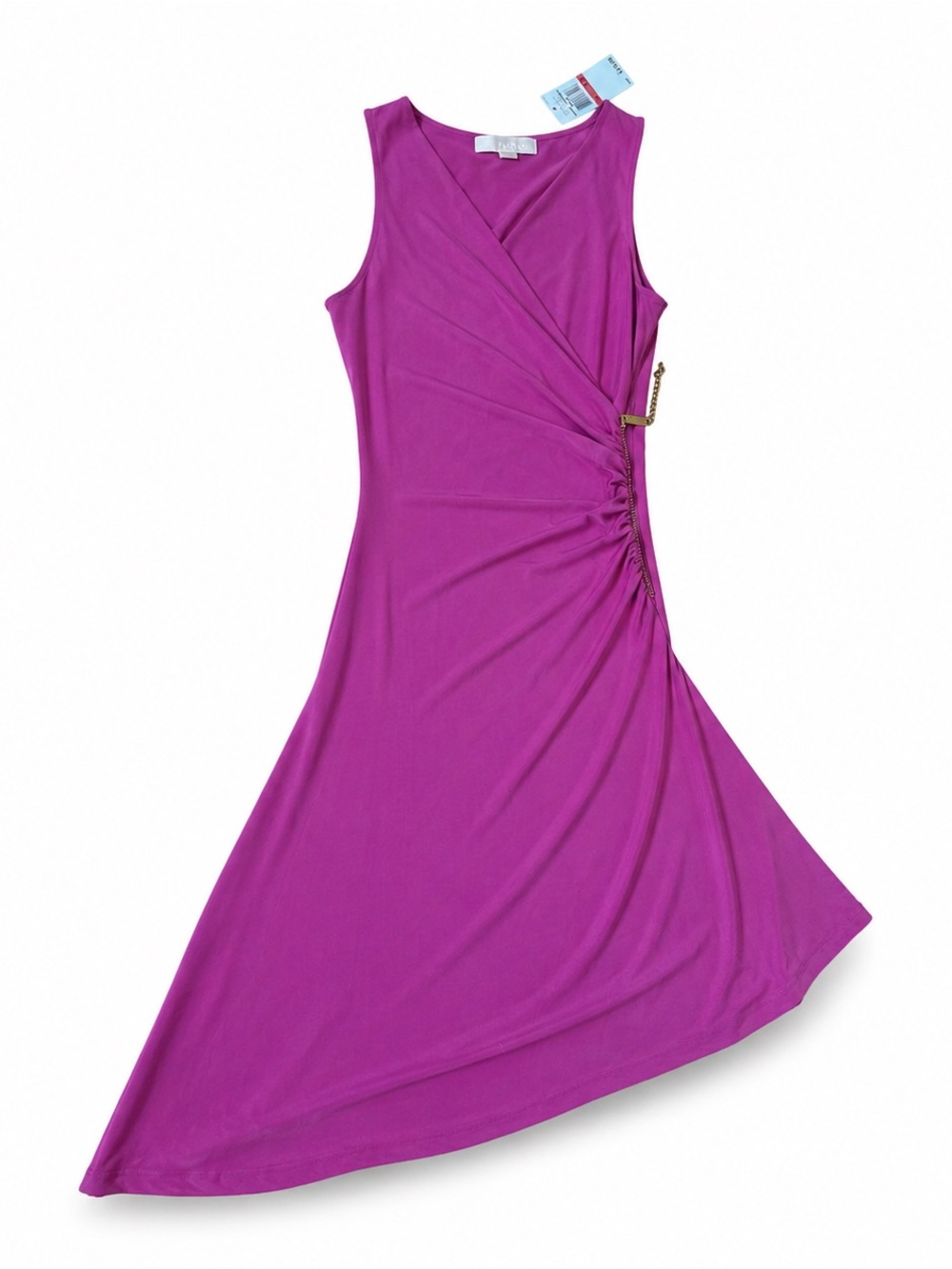 Michael Kors Pomegranate Purple V-Nec Asymmetrical Sleeveles Wrap Dress, XS - Picture 9 of 14
